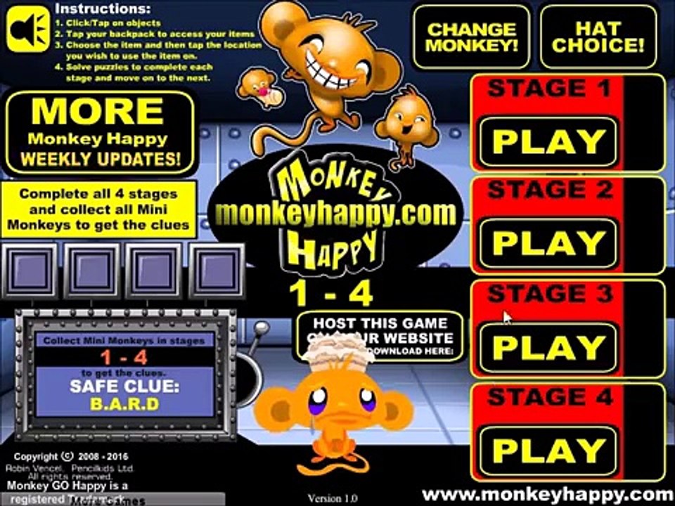 Monkey Happy Bonus 1 stages 1-4 walkthrough (no...
