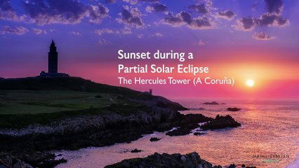 Sunset during a Partial Solar Eclipse - Torre Hercules