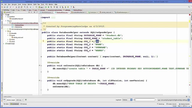 Android SQLite Database Tutorial 6 # Delete values in SQLite Database table using Android