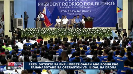 Pangulong Duterte sa PNP: Imbestigahan ang posibleng pananabotahe sa operasyon vs. iligal na droga