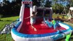 BIG SLIP-N-SLIDE WATERSLIDE + GIANT INFLATABLE TOYS SHARKS on Outdoor Slide Family Fun