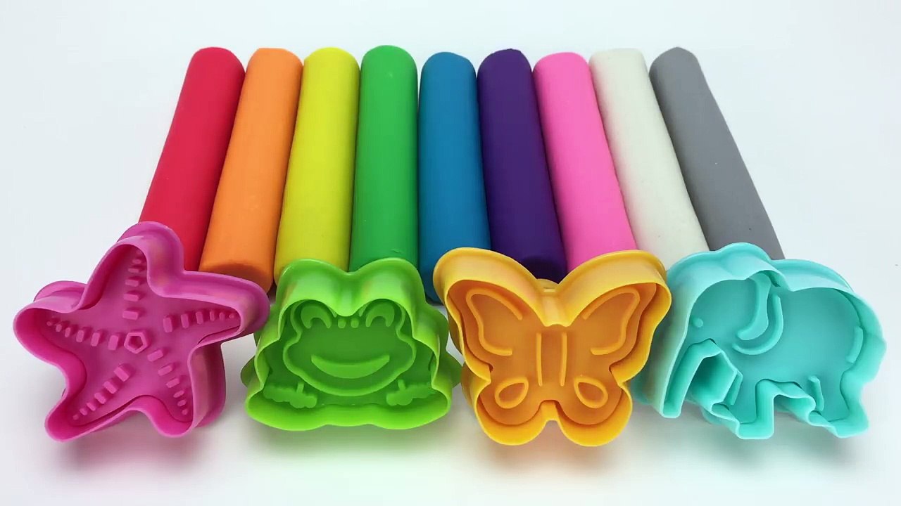 Learn Colors for Children Play Doh Elephant Frog Butterfly Starfish Cookie Cutters + Surprise Toys