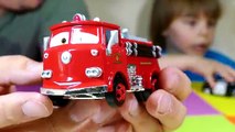 Disney Pixar Cars Fire Rescue Squad Mack Hauler With Tomy Lightning McQueen Mater Police S