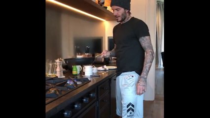 David Beckham shows off his flipping skills on Pancake Day