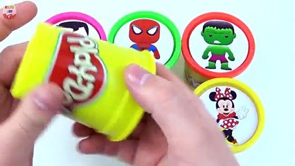 Superhero Cups Play Doh Learning Colors Finger Family Nursery Rhymes Mickey Mouse and Dona