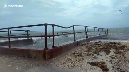 Daredevil kitesurfing during Hurricane Irma in Nassau, Bahamas