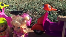 Baby Alive video - babies ride mopeds & gets hurt bad!!with Isla, Tyler, Maggie, and Skyler