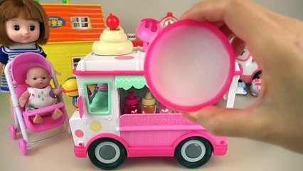 Picnic BUS and baby doll ice cream truck car toys play