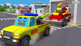 Ambulance Car Rescue in the City with Police Car & Racing Cars 3D Animation Cars Team Cart