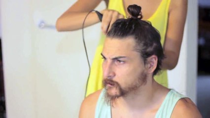 Shaving one year of beard and hair growth