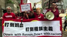 Anti-racism protesters greet ex-Trump aide Bannon in Hong Kong