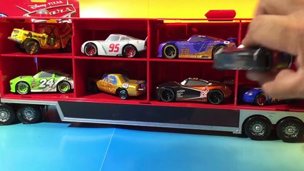 Cars 3 lightning mcqueen flip to finish jackson storm and Mr Drippy mack hauler disney pix