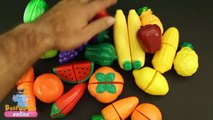 Learn Colours and names of Fruits and Vegetables with Toy Cutting Velcro Cooking Playset!!!