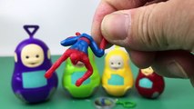 Teletubbies stacking cups tinky winky dipsy laa laa po with kinder joy spider man surprise eggs