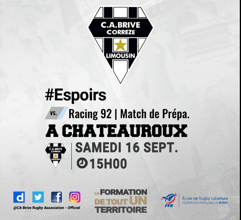 Espoirs : bandeau d'annonce du troisième match de préparation vs Racing 92