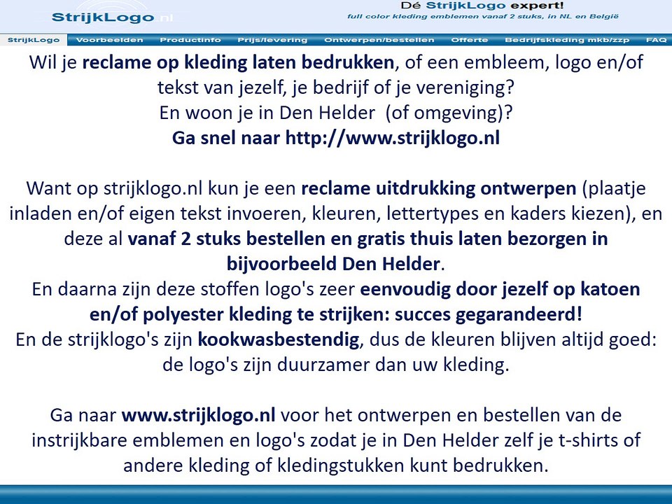 Reclame kleding bedrukken Den Helder