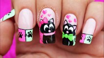 Decoración de uñas gatos enamorados - Cats inlove nail art