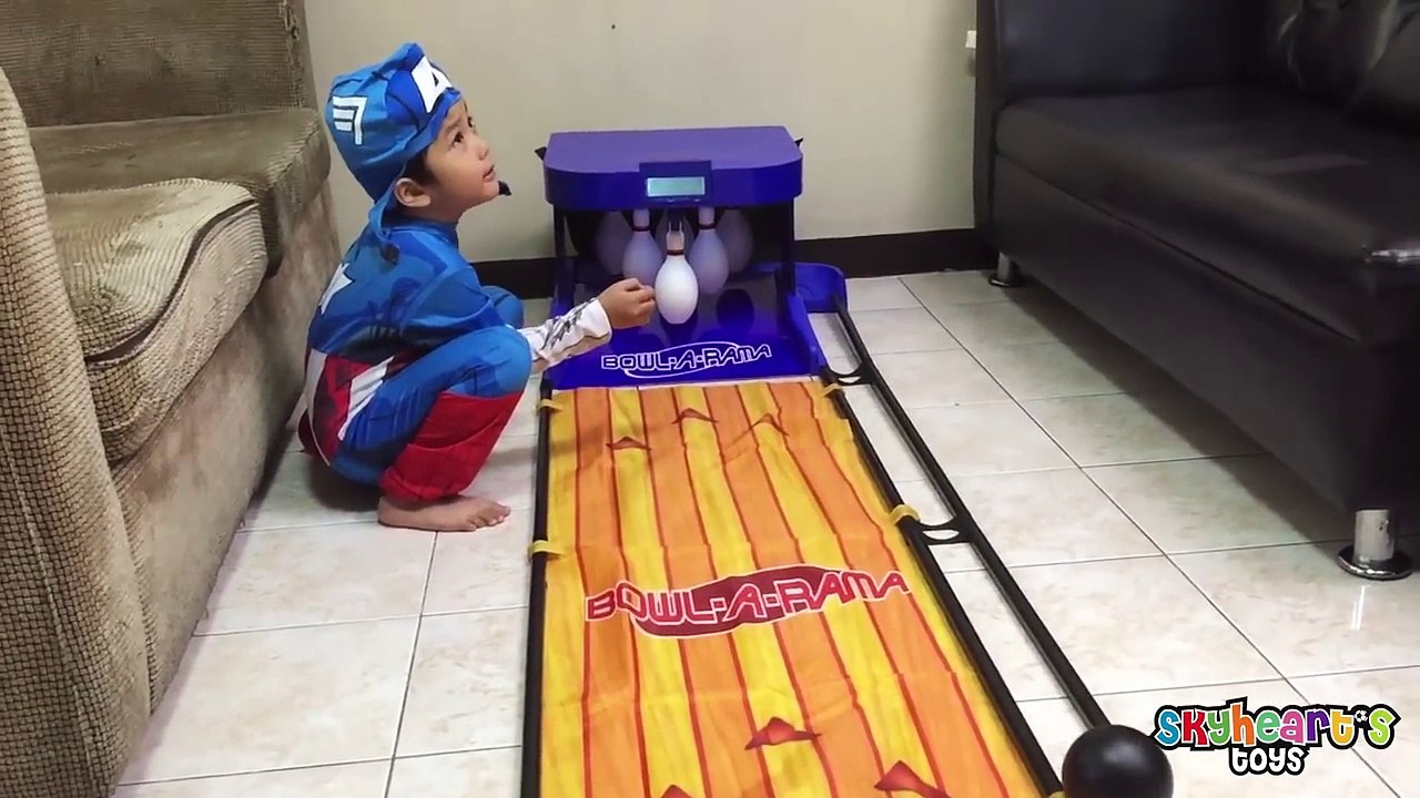 Superheroes Bowling in Real Life! Playtime with Marvel and Justice League Bowling toys for kids
