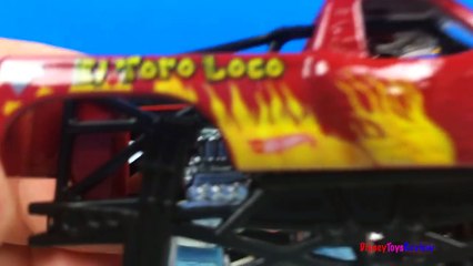 HOT WHEELS MONSTER JAM TRAVEL TREADS HAULER - EL TORO LOCO SEMI HAULER MIGHTY MACHINE AND 4X4