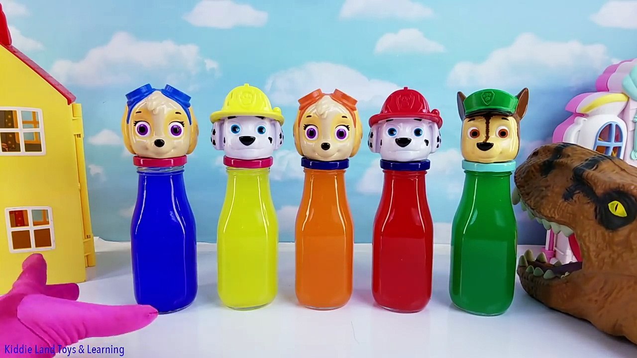 Paw Patrol Colored Water Bottles Finger Family Song Nursery Rhymes Toy Surprises Learn Colors