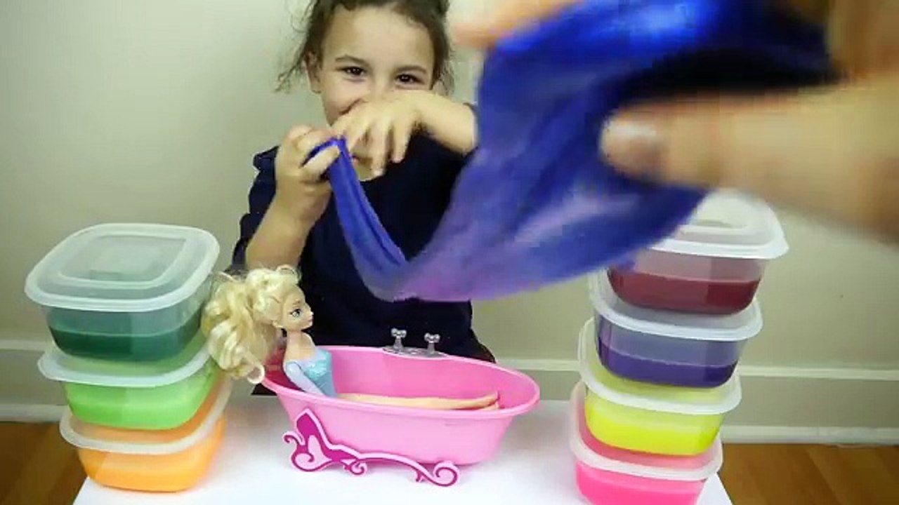 Glitter Slime Kids Bath and Rainbow Putty Fun with Disney Frozen Sisters Elsa and Anna