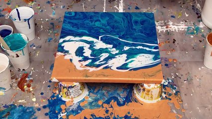 Acrylic Pour Painting: Ocean Meets Sand Double Dirty Landscape Fluid Technique