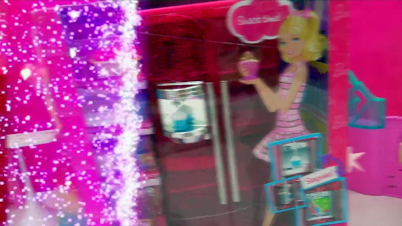 Barbie Doll Treats To TV Pink Refrigerator Playset with Play Food and Fridge TV Cookieswirlc Video