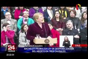 Michelle Bachelet promulgó  ley que despenaliza el aborto terapéutico en Chile