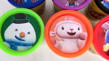 Learn COLORS with Doc McStuffins Disney Jr. Playdoh Toy Surprises, Lambie, Hallie, Shopkins / TUYC