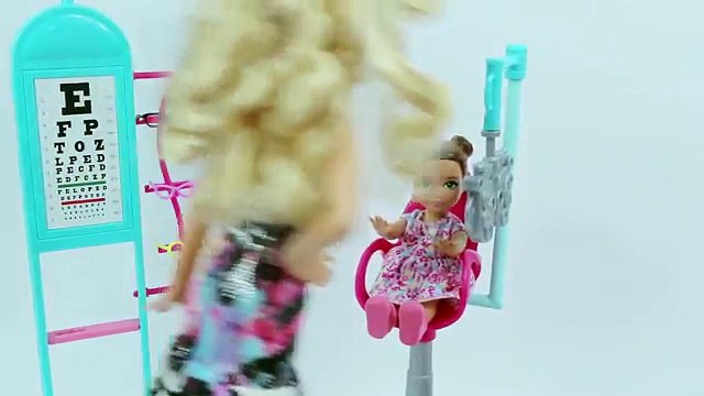 Elsa Jr. Brat Goes to Barbie Eye Doctor for Glasses and Plays Shopkins / A Funny Toy Skit for Kids