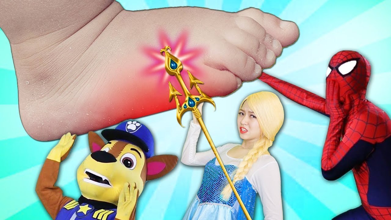 Spiderman Frozen Elsa vs Big Giant Foot w- Hulk Batman Superman Peppa Pig Fun Superhero in Real Life