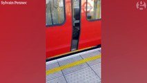 Burning device filmed on tube carriage at Parsons Green station