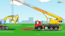 Cartoons for children - Excavator Diggers Construction Trucks w Giant Crane - Vehicles Kids Video