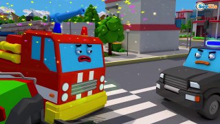 Learn Colors & Vehicles Fire Truck & Police car w Racing Cars! 3D Animation Cars Team Cart