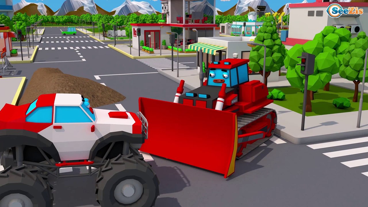 Real Diggers Bulldozer & Yellow Excavator - Construction 3D Cartoon for ...