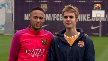 Justin Bieber visits FC Barcelona training session