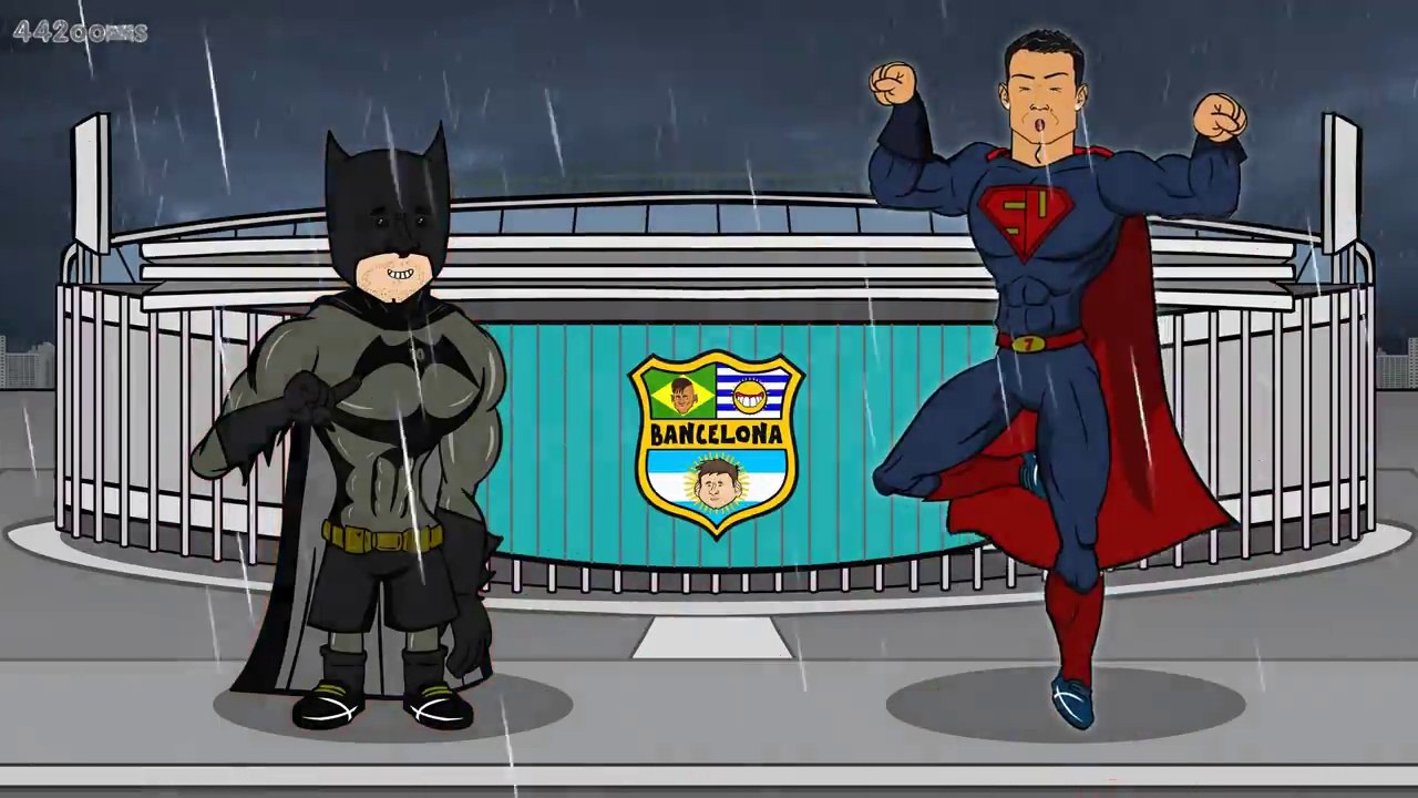 Messi vs Ronaldo- BATMAN v SUPERMAN (Cartoon Parody El Clasico Barcaman vs Superman)