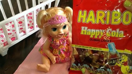 Baby Alive Super Snackin Lily Doll eats Reeses Pieces Candy for a Snack!
