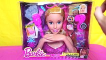 BARBIE MAKEOVER Color Cut Curl Deluxe Styling Head BARBIES HAIR MAKEUP NAILS Toy Playset Review