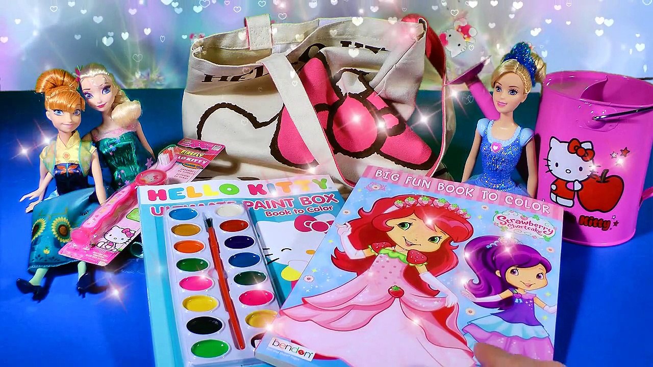 Hello Kitty Toys Collection Coloring Tote Bag Frozen Fever Cinderella Strawberry Shortcake Toy Video