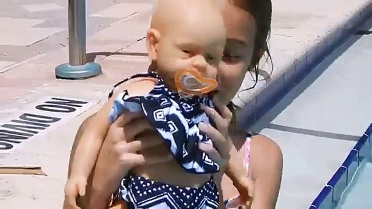 First Time in a Swimming Pool with Full Body Silicone Baby Doll Sabrina