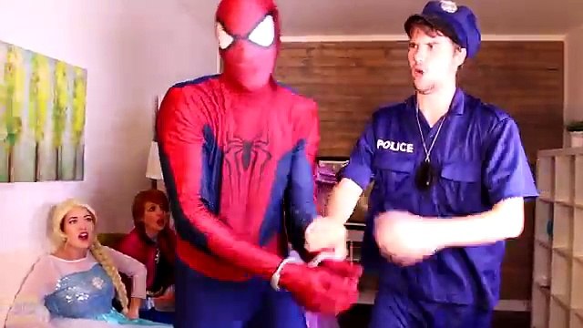 Spiderman ARRESTS Spiderman?! w/ Frozen Elsa Maleficent Joker Anna Spidergirl Superhero Fu