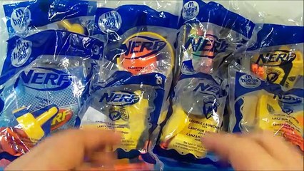 new NERF SET OF 8 McDONALDS HAPPY MEAL TOYS VIDEO REVIEW