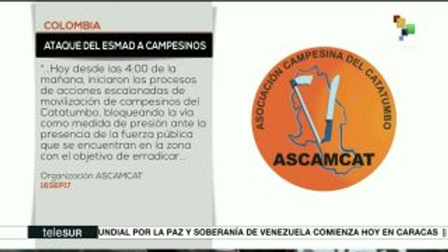 Colombia: Denuncian ataque del ESMAD a campesinos del Catatumbo