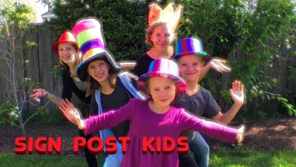 Learn English Colors! Rainbow Color shirts with Sign Post Kids!