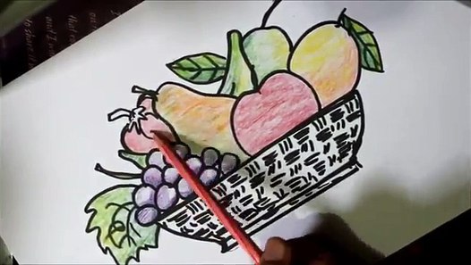  cara  mudah menggambar  buah  buahan  dalam  keranjang   