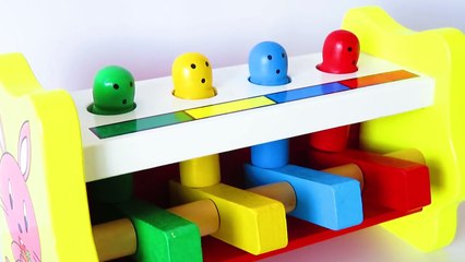 Baby wooden toy funny bouncing figurines wood hammer shiny color balls toddler learning colors