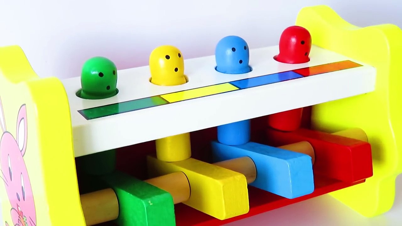 Baby wooden toy funny bouncing figurines wood hammer shiny color balls toddler learning colors