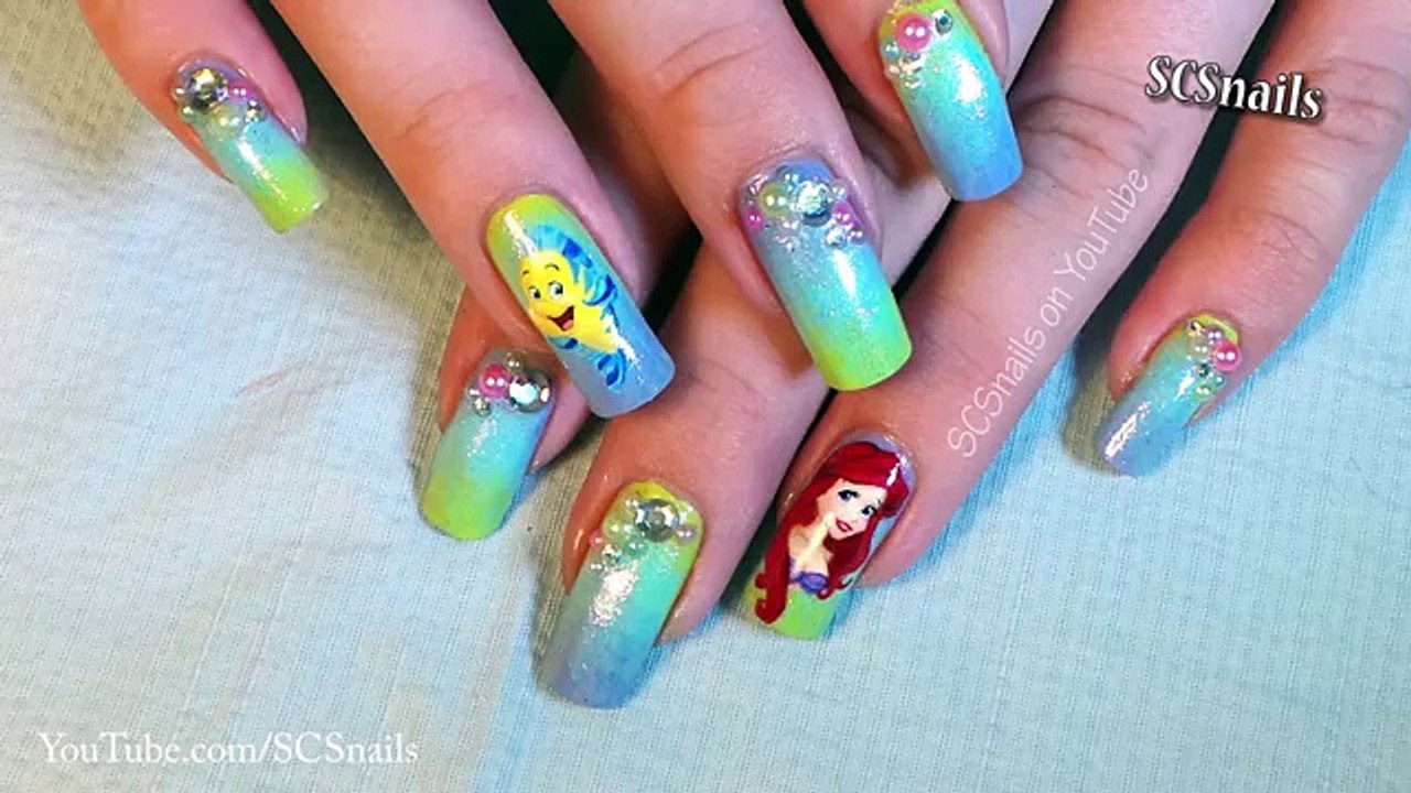 Et patauger inspiré petit sirène ongle le le le le la tutoriel disney art ariel