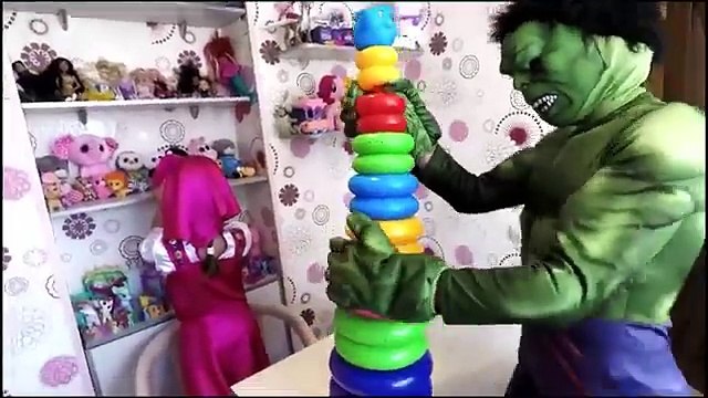 Learn Colors with Masha & Hulk for Kids IRL _ Masha's Stacking Ring Toy was Stolen by Hulk